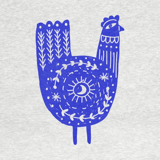 Folk Art Chicken Blue by Pixelchicken